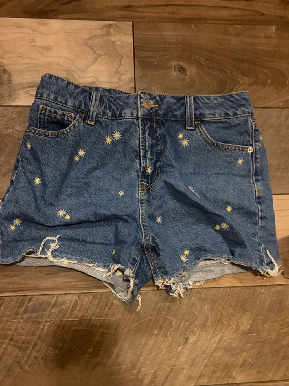 Denim Daisy Embroidered High-Rise Womens Shorts - Blue